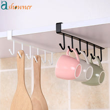 Load image into Gallery viewer, Iron 6 Hooks Storage Shelf Wardrobe Cabinet Metal Under Shelves Mug Cup Hanger Bathroom Kitchen Organizer Hanging Rack Holder